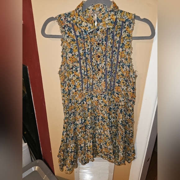 Free People Micro Floral Sleeveless Tunic Tank Boho SZ S/P - Picture 1 of 4